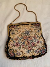 Vintage MANTESSA Floral Tapestry Handbag Goldtone Clasp Rope Handle West Germany
