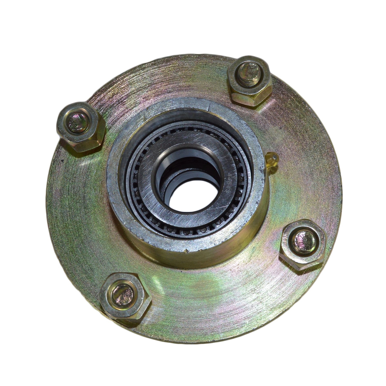 Trailer Cast Wheel Hub 4" PCD 1" Taper Bearing 4 Stud With Wheel Nuts