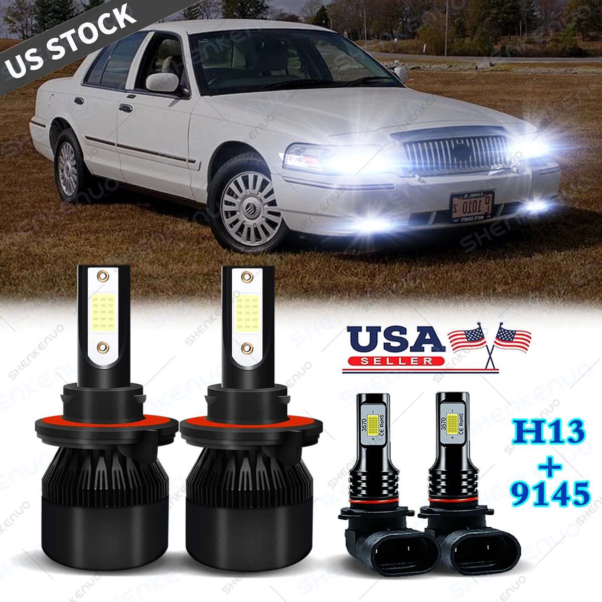 💡 Bombillas LED 9007/HB5 – 5500 Lúmenes – Blanco Frío 6000K – Para Mercury Grand Marquis 1998-2005 – Pack 2 Unidades – AUIMSOCO