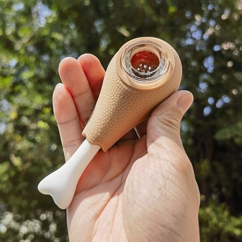 Pipa de mano de silicona de 4,7" bong pierna de pollo pipas para fumar con tazón de vidrio