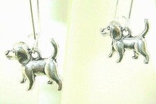 New  Adorable Puppy DOG Silver-tone Drop Dangle Earrings  1-1/3" Long