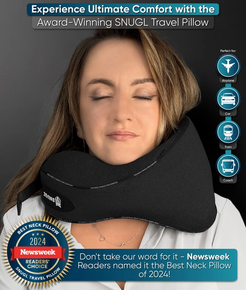 SNUGL Travel Pillow - Memory Foam Neck Cushion - Flight Pillow | 2 Sizes - Image 2 of 4