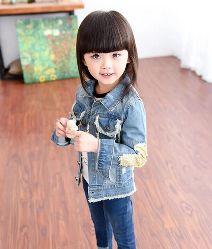 Sequin Toddler Kid Girl Jean Jacket Outdoor Travel School Denim Jacket Coat - Picture 6 of 20