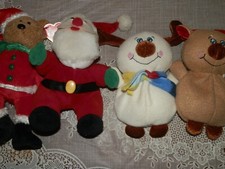 Christmas Plush Animals Reindeer, Santa 7" tall Holiday Plush Lot of 4