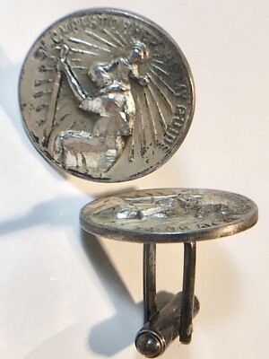 VINTAGE STERLING SILVER SAINT CHRISTOPHER BE MY GUIDE 40 S CUFFLINKS (S173)