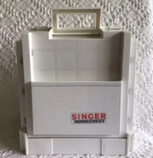 Singer Home Chest Sewing Notions Fold Out Box Ivory W Handles vintage 1983 Spool