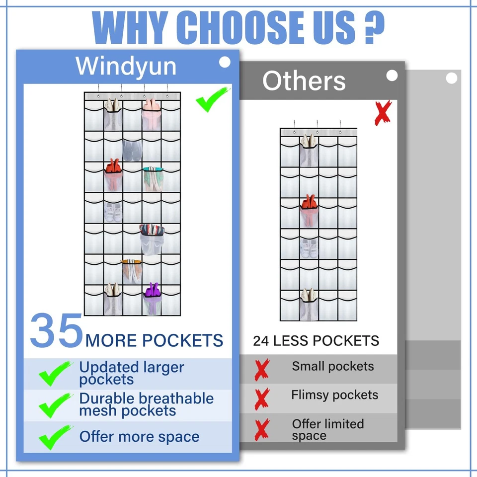 Paquete de 2 organizadores de zapatos colgantes grandes de 35 bolsillos sobre la puerta zapatero para armario Foto 2 de 4