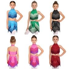 Girls Outfit Sleeveless Sets Halter Dancewear 2 Piece Modern Jazz Ballroom