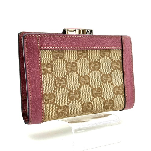 GUCCI GG Canvas Pink Studs Kiss Lock Compact Wallet Bifold Purse Auth From Japan - Picture 3 of 18