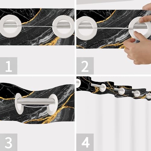 Kein Haken Marmor Duschvorhang mit Snap in Stoff 71" Breite x 74" Länge (1er Pack) Schwarz - Bild 5 von 7