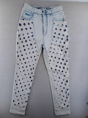 Vtg Major Damage Jeans Womens 24 White Blue 90s Patchwork Distressed Rare