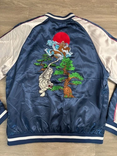 Standard Issue NYC Tiger Souvenir Jacket Navy Blue Satin Sukajan Bomber Mens XL - product listing photo