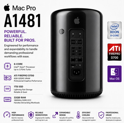 NEW Apple Mac Pro A1481 8-Core 32GB RAM 1TB SSD ATI FirePro Mini Cylinder Tower