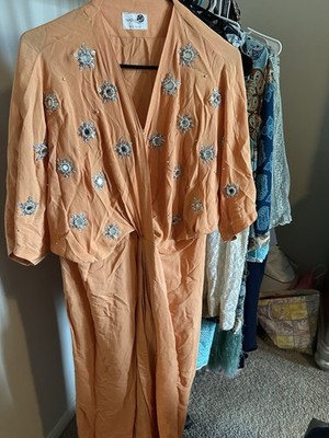 Pre Owned 2 Pc Long Orange Dress With Nice Silver Mirror Work Very Beautiful
