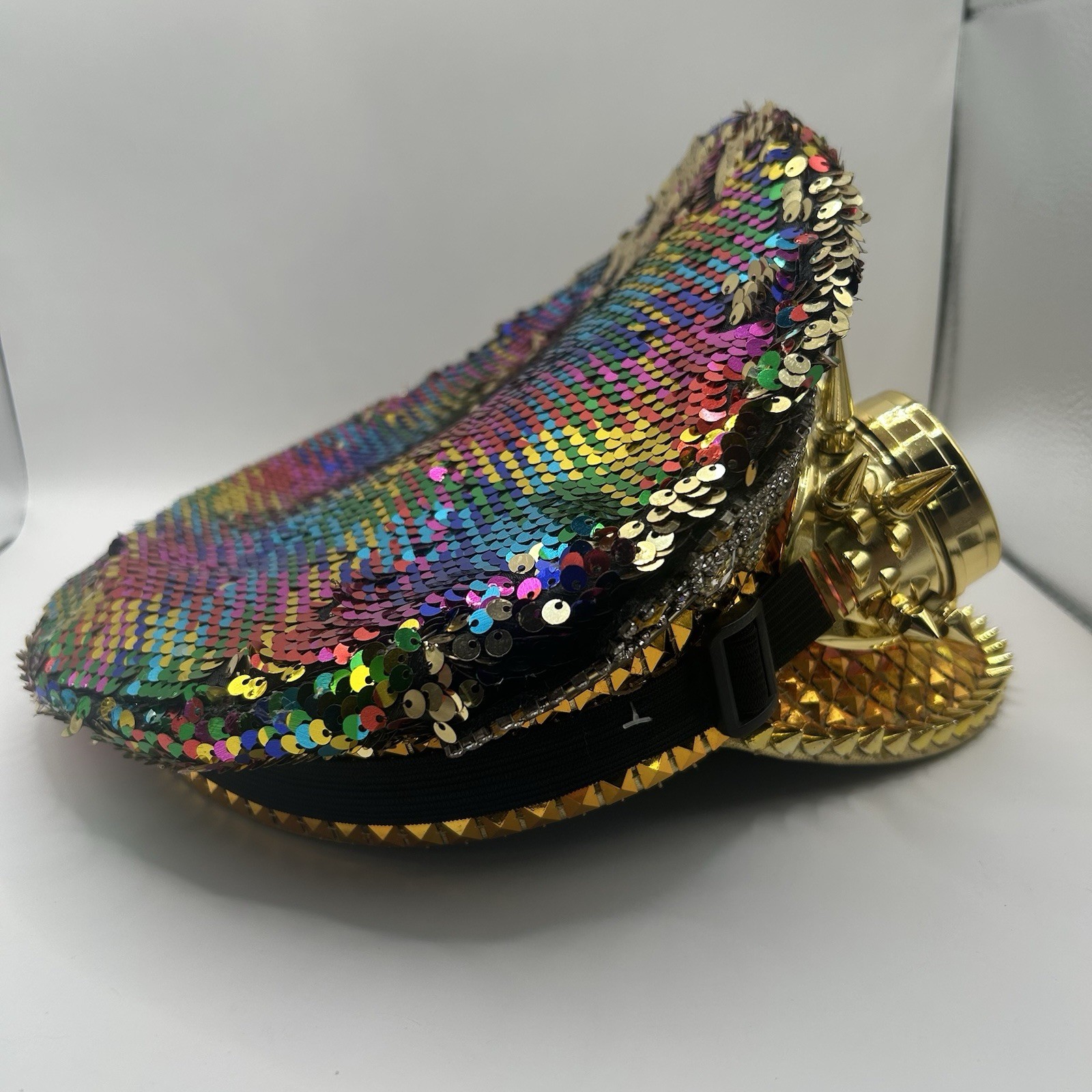 Rainbow Steampunk Captain Hat Sequins Studded Gog… - image 5