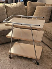 Vintage Cosco 3 Tier Cart Metal Rolling Bar Serving MCM Atomic Retro Beige Tan