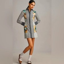 Maeve /Anthropologie Long-Sleeve Patchwork Printed Shirt Mini Dress NWOT Size 4P
