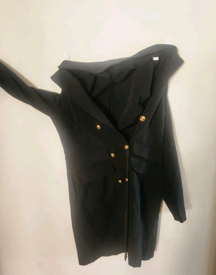 New: Elegant Black Blazer Dress with Gold Button Detail Size XL (Size 14) - Image 4 of 4