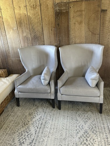 Verellen Leather Wingback Chairs Gray Nailhead Club Chairs Pair High Back USA - Picture 16 of 17