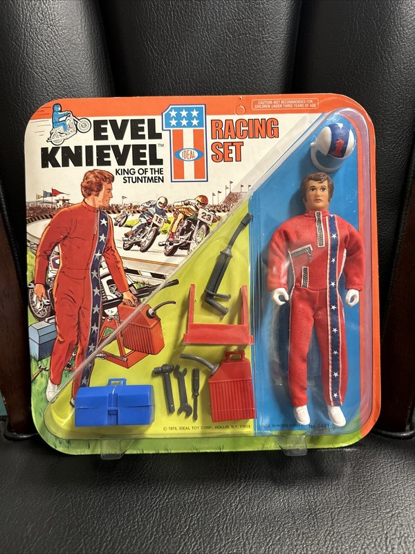 Vintage Ideal Evel Knievel 1975 Racing Set King on Unpunched card - Sealed