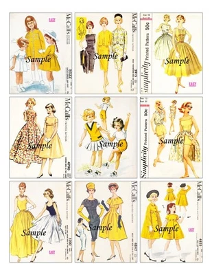 Vintage Sewing Pattern Theme 9 x Gift Tag Card Topper - Shades of Yellow - image 1 of 3