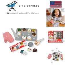 Wooden Slice and Bake Cookie Play Set with Toppings Baking Kit for Kids