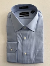 NWT NORDSTROM Brand Blue Cotton Traditional Fit Non-Iron Dress Shirt Sz 16.5x34