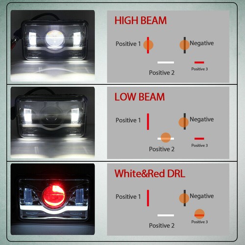 4pcs DOT 4x6 inch LED 5D Headlights DRL for GMC Sierra Classic K1500 C1500 C2500 - Picture 6 of 15