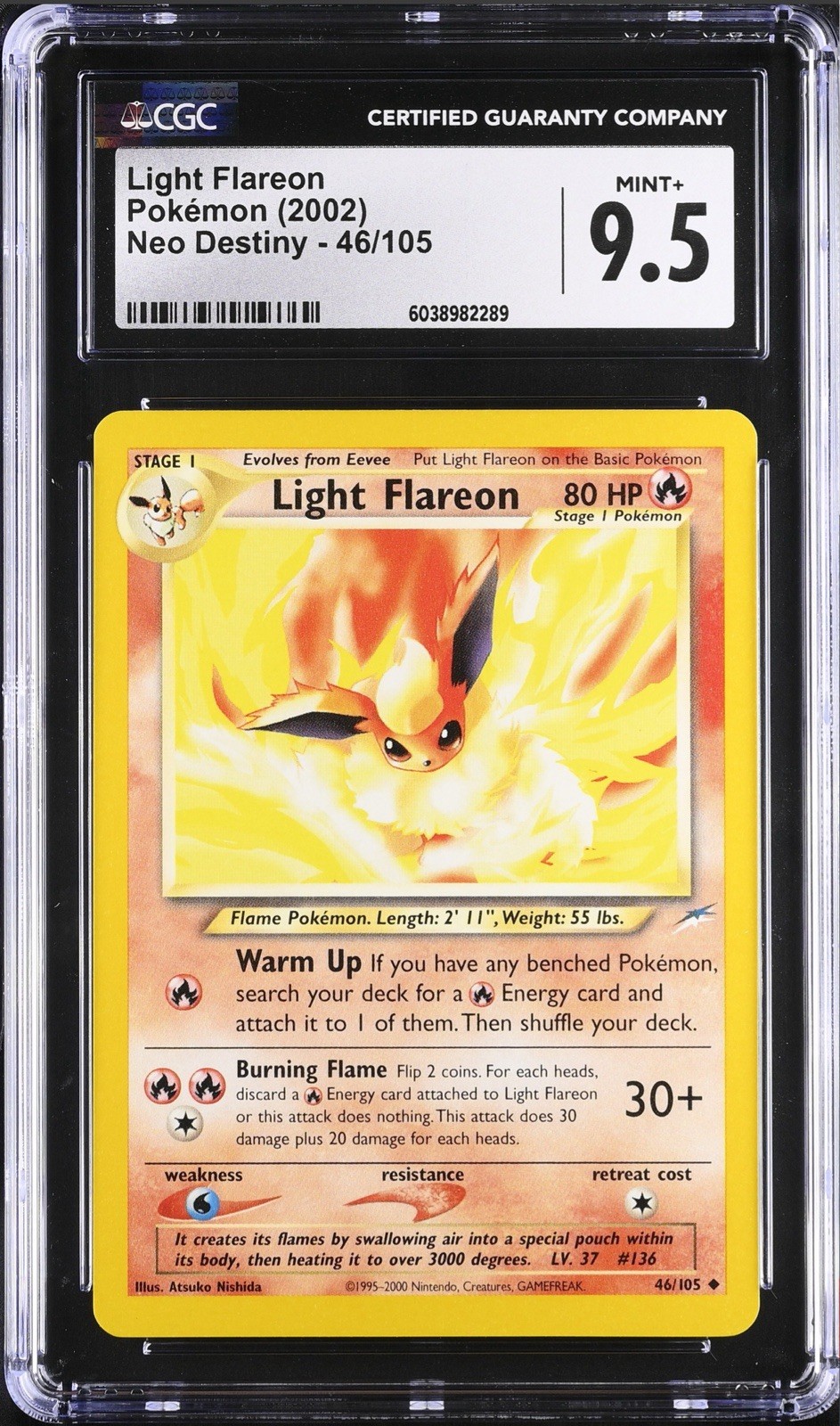 CGC 9.5 MINT + Light Flareon 46/105 Neo Destiny Vintage WOTC 2002 Pokemon