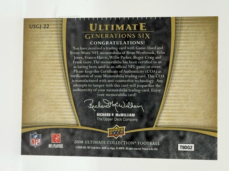 2008 Ultimate Collection Generations Six /20 Parker/Craig/Gore/Westbrook/Jones + - Image 4 of 4