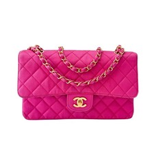CHANEL Timeless Classic Double Flap Pink Satin Chain Shoulder Bag