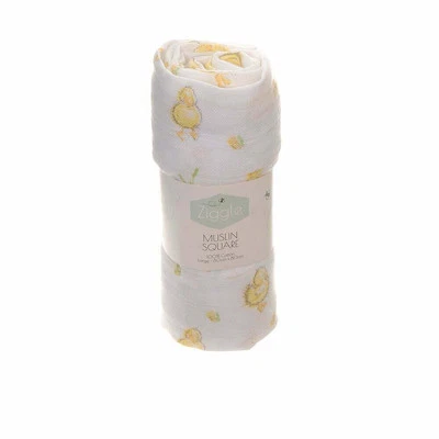 ZIGGLE Muslin Square Baby Large Yellow Duck Print Soft Cotton Cloth Swaddle Wrap