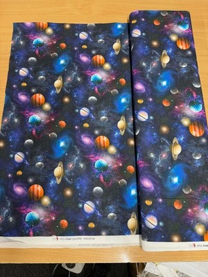GÜNSTIGSTER PREIS! PLANETS GALAXY SPACE LITTLE JOHNNY 100% BAUMWOLLE STOFF MATERIAL