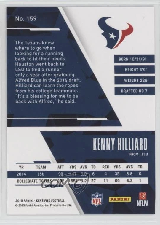 2015 Certified Rookies Mirror Blue /50 Kenny Hilliard #159 Rookie RC - Image 2 of 2