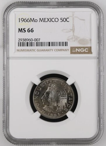 1966 MEXICO 50 CENTAVOS ✪ CINQUENTA CENTAVOS ✪ NGC MS-66