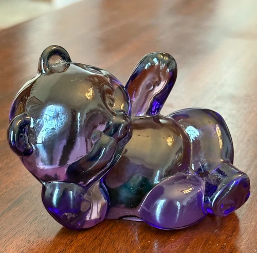 Fenton Purple Glass Reclining Bear Figurine, Glossy Finish