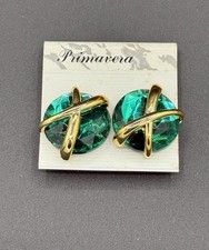 VINTAGE PRIMAVERA GREEN X STYLE CLIP ON EARRINGS