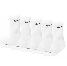 Kids Nike 5-Pack Dri-FIT Crew Socks, WHITE, Sock Size 5-7, Shoe Size 10C-3Y, NEW