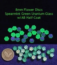 20 Pieces 8 x 4mm Flower Discs Czech Mint Green AB VASELINE/URANIUM GLASS Beads