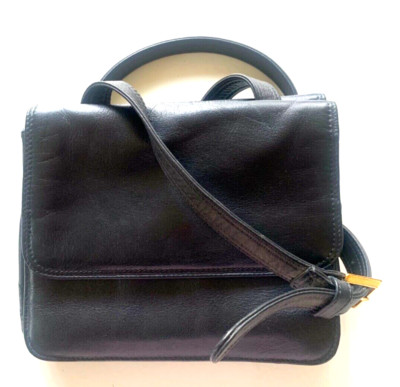 TALBOTS Handbag CROSSBODY Wallet Navy Blue LEATHER Gold Hardware TRAVEL