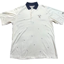 Vintage Slazenger Polo Mens Large Grove Cit CC Logo Beige Golf Shirt Floral Fern