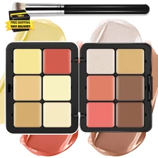 12 Colors Cream [Blush+Contour+Concealer+Highlighter] Makeup Palette for Cheeks
