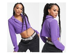 Rebellious Fashion Cropped Tailored Oversized Blazer in Purple Size 8