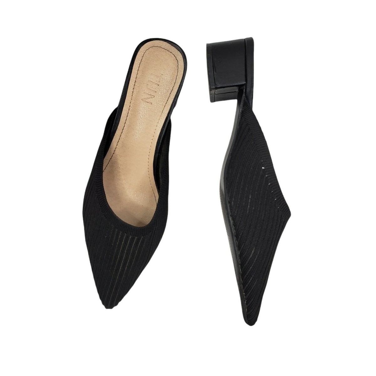 TIJN Women's Size 8 Helka Black Ribbed Fabric Slip On Mule