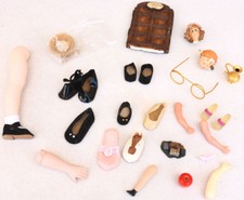 Old Lot DOLL PARTS Shoes Head Jug Brass Leg ASIS see pics Miniature Mix Retro YF