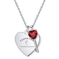 Heart Necklace 14k White Gold Plated Love Key Charm Pendant Necklace for Women