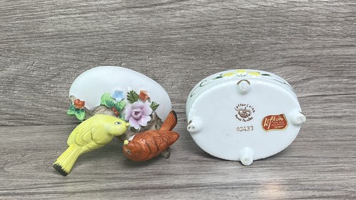 Joyero de porcelana Lefton pájaros en rama pintado a mano Taiwán - Imagen 9 de 17