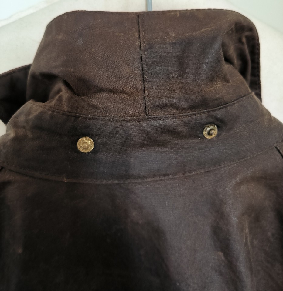 Barbour Solway zipper 1970s Large brown wax jacket with hood belt and