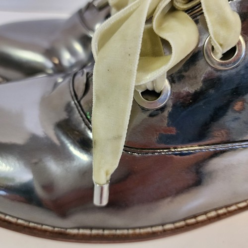Midnight Velvet Oxford Damenschuhe 10 W glänzend silber Samt Schnürsenkel Event Cocktail - Bild 5 von 11