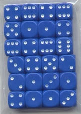 NEW Dice Set of 24 D6 -14 mm Opaque Blue w/White Ink